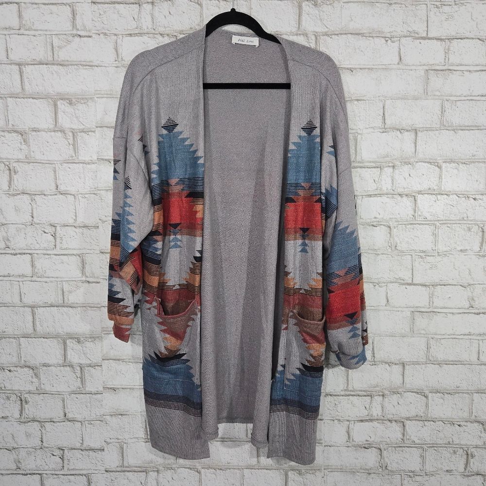 Phil Love aztec print long sweater cardigan